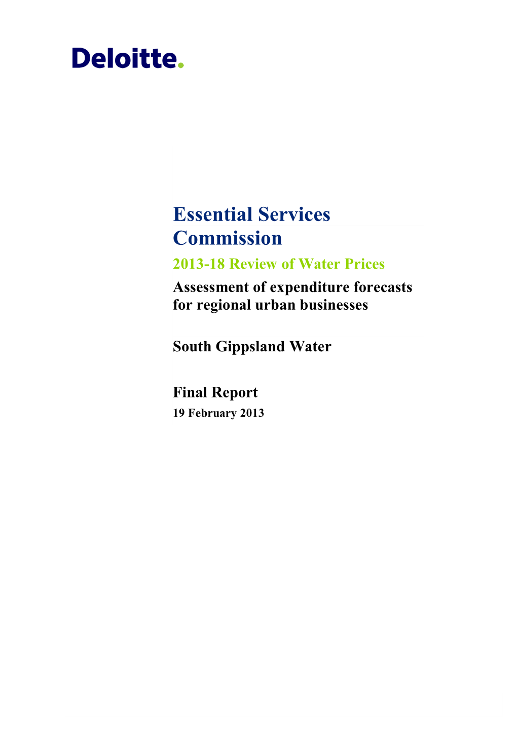 Proposal for Essential Services Commission