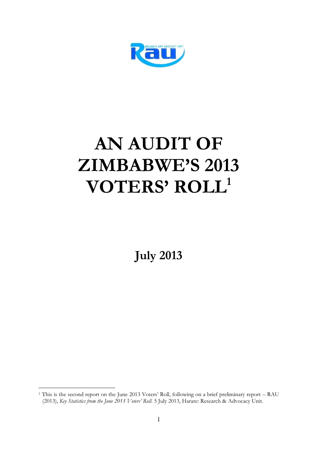 An Audit of Zimbabwe's Voters' Roll