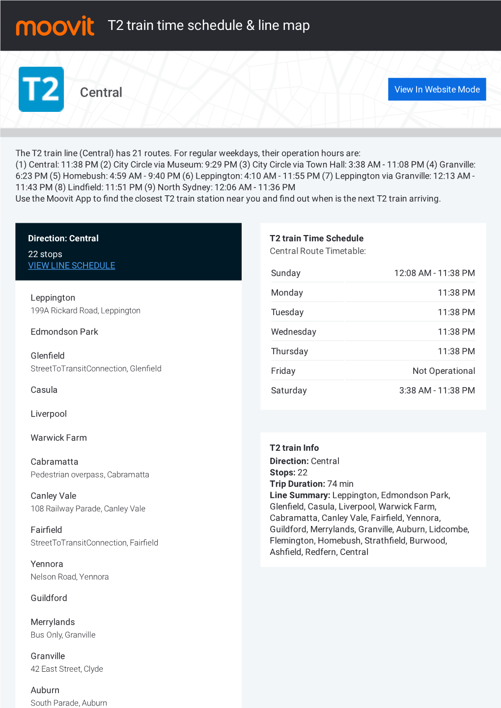 T2 Train Time Schedule & Line Route