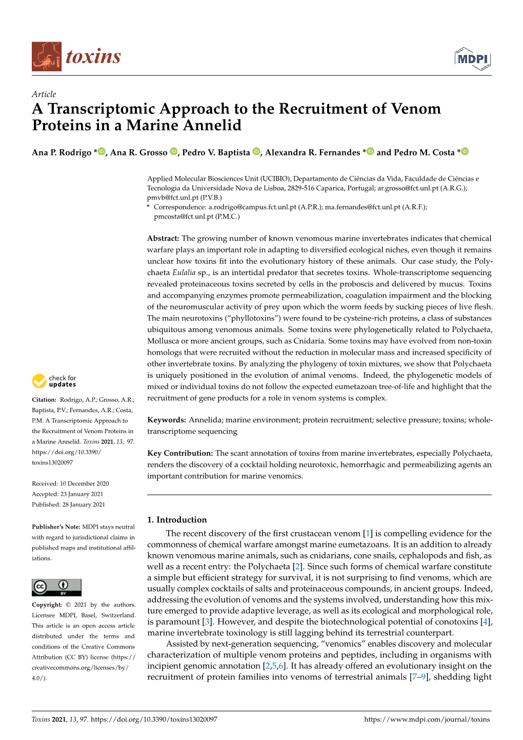 A Transcriptomic Approach to the Recruitment of Venom Proteins in a Marine Annelid