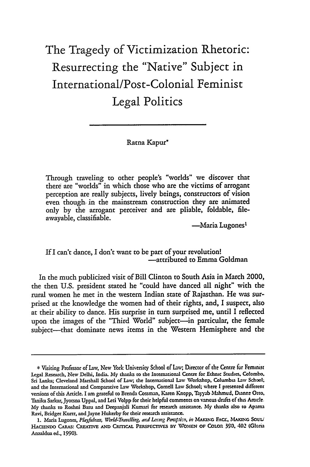 Subject in International/Post-Colonial Feminist Legal Politics
