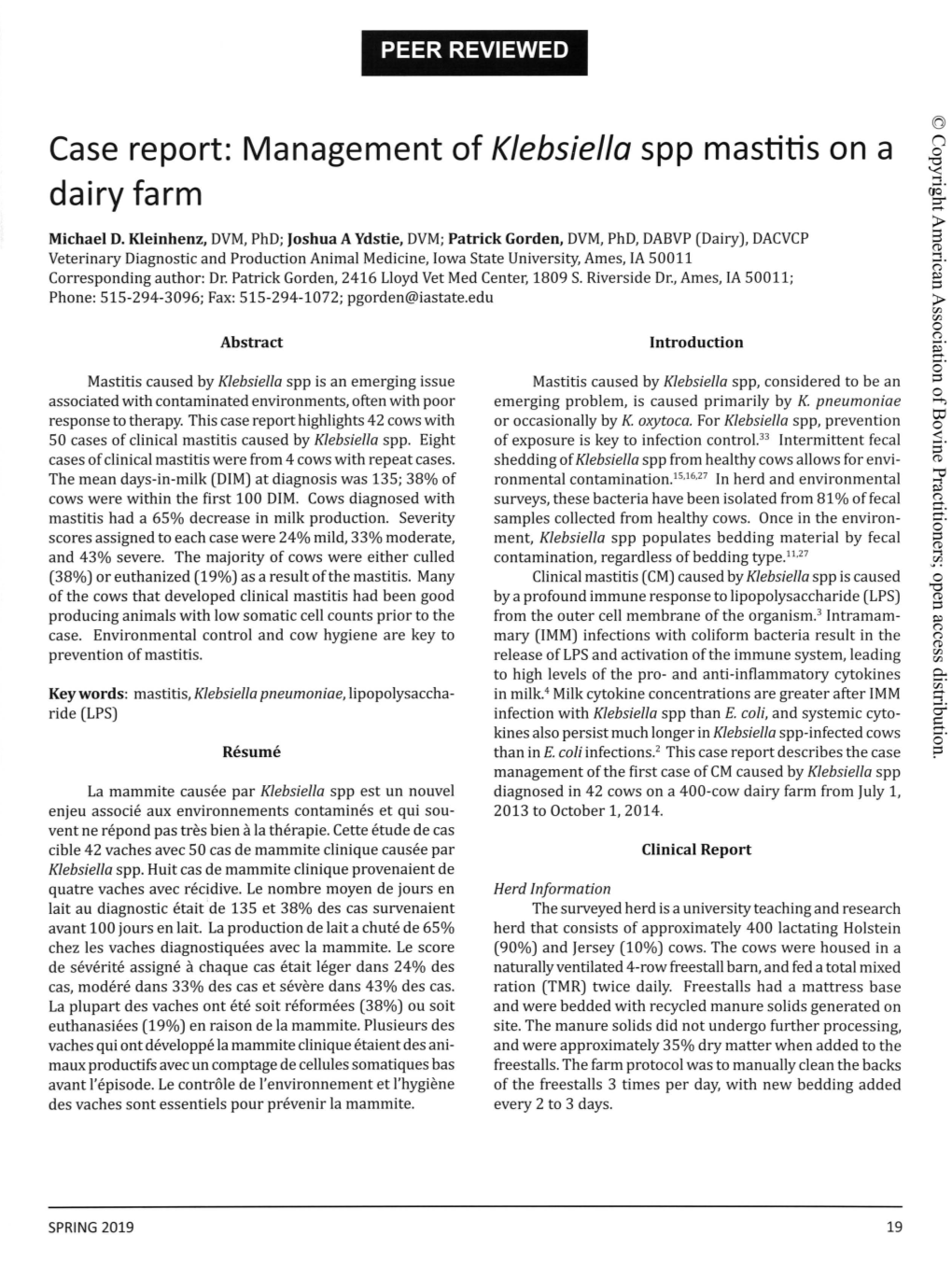 Case Report: Management of Klebsiella Spp Mastitis on a Dairy Farm
