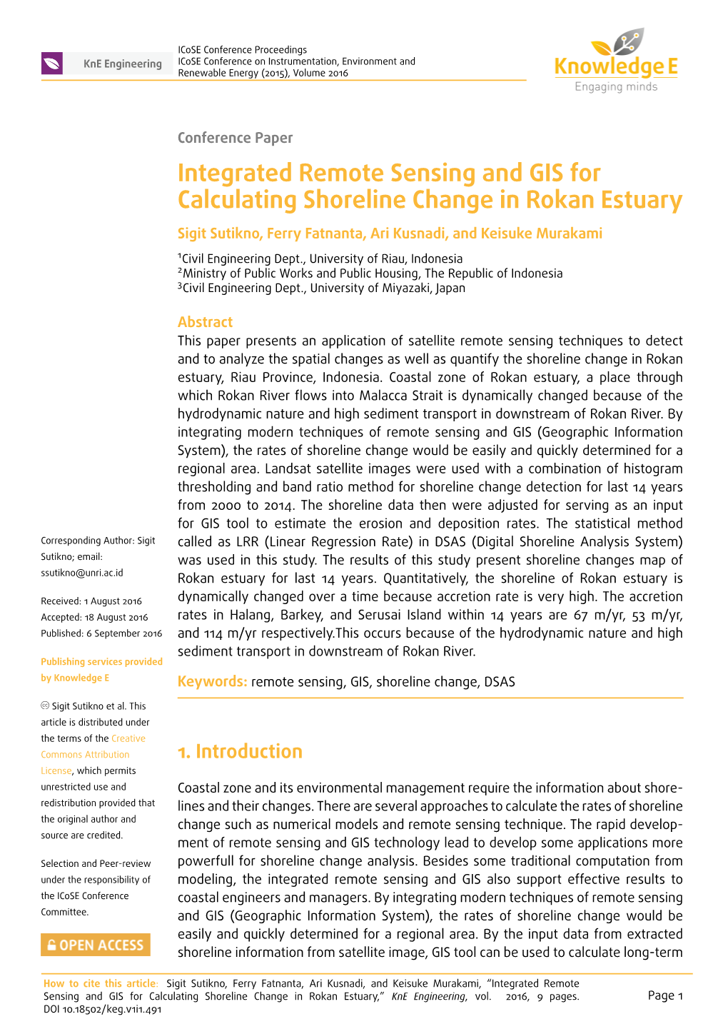 Integrated Remote Sensing and GIS for Calculating Shoreline Change In