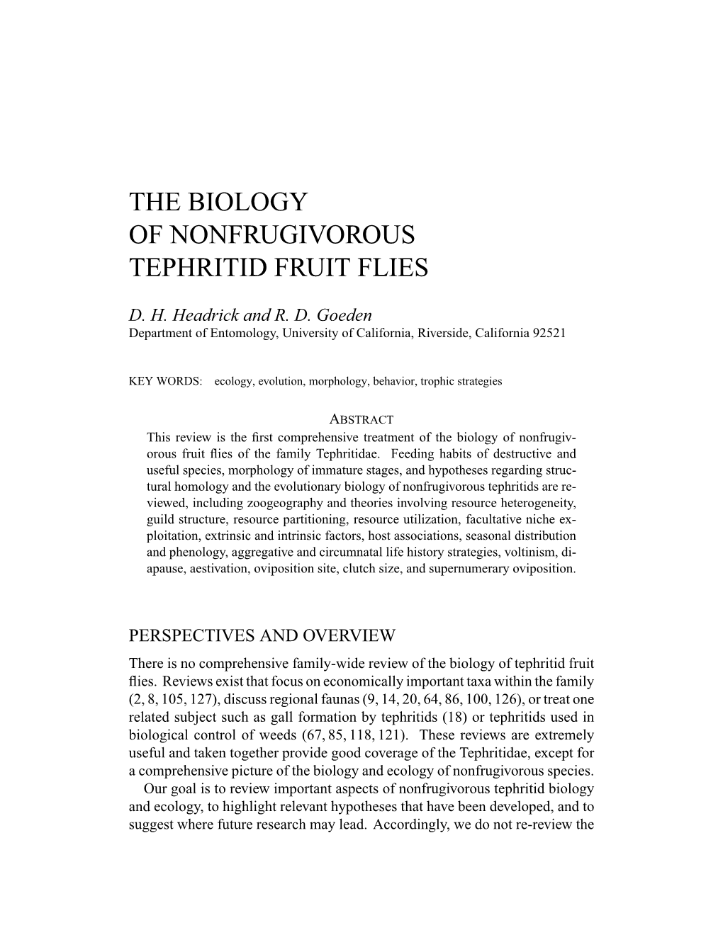 The Biology of Nonfrugivorous Tephritid Fruit Flies