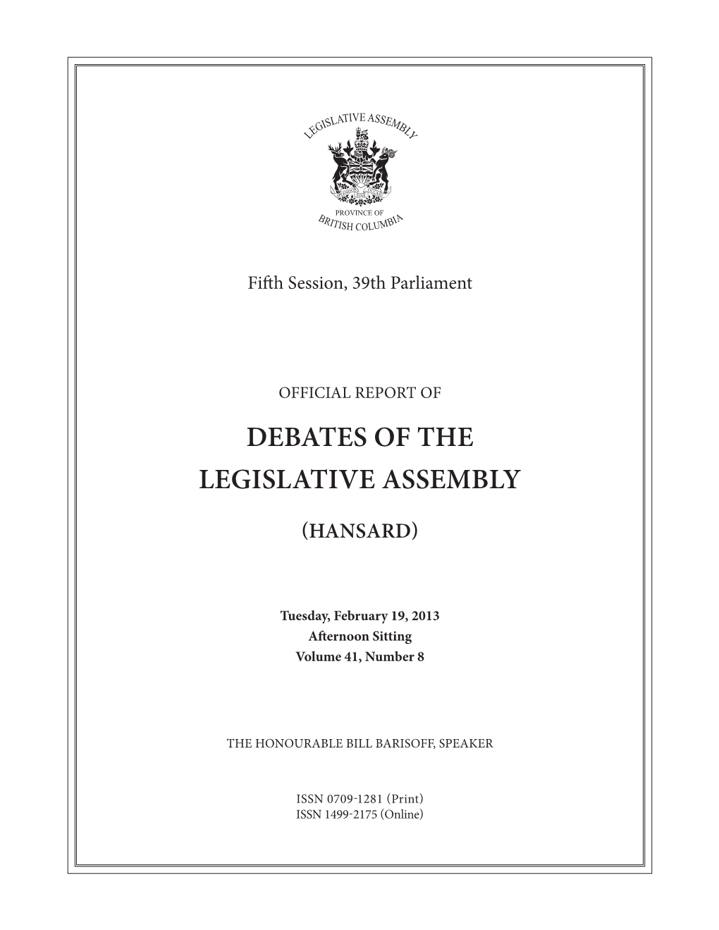 Debates of the Legislative Assembly