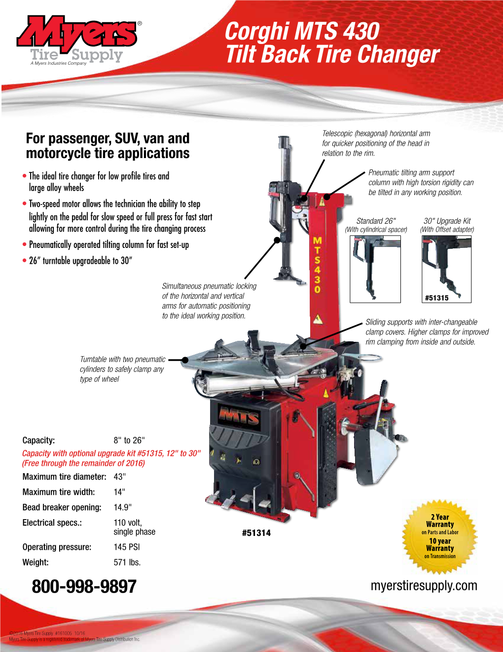 Corghi MTS 430 Tilt Back Tire Changer