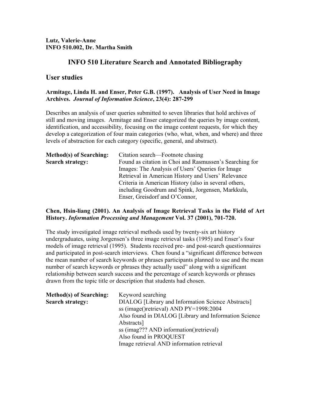 INFO 510 Literature Search And Annotated Bibliography