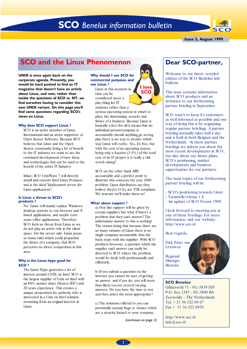 SCO Benelux Information Bulletin# 3, August 1999