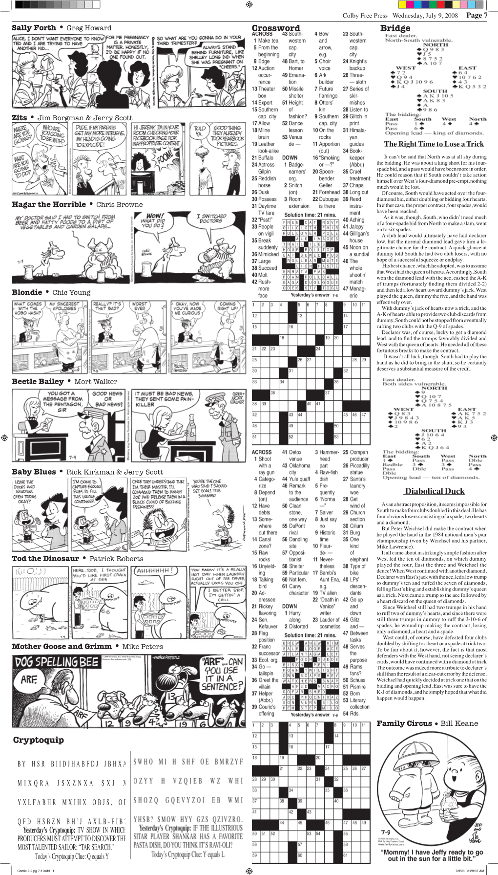 Bridge Crossword Cryptoquip Diabolical Duck