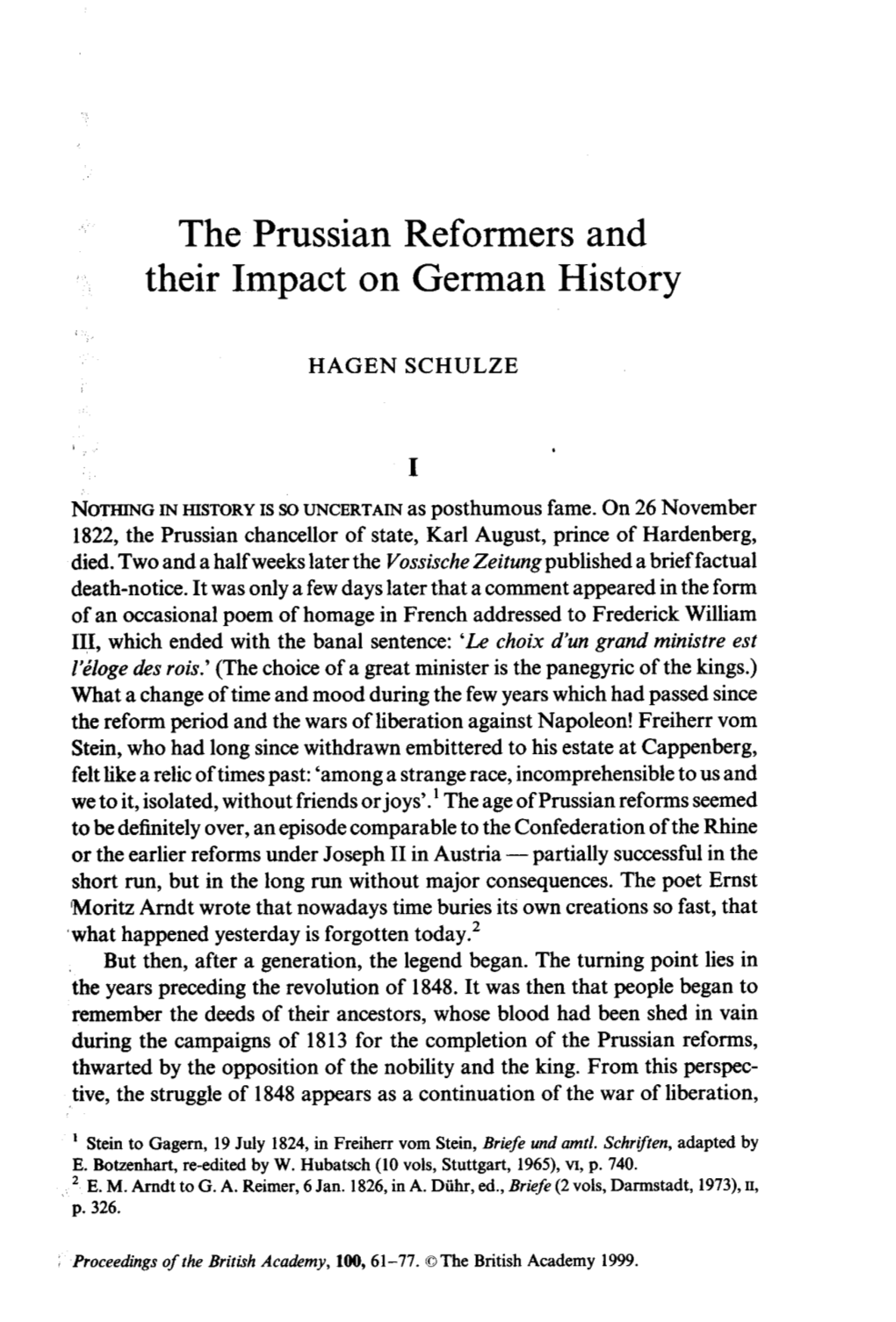 The Prussian Reformers and Their Impact on German History