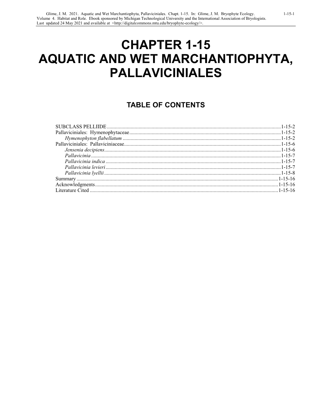 Aquatic and Wet Marchantiophyta, Pallaviciniales