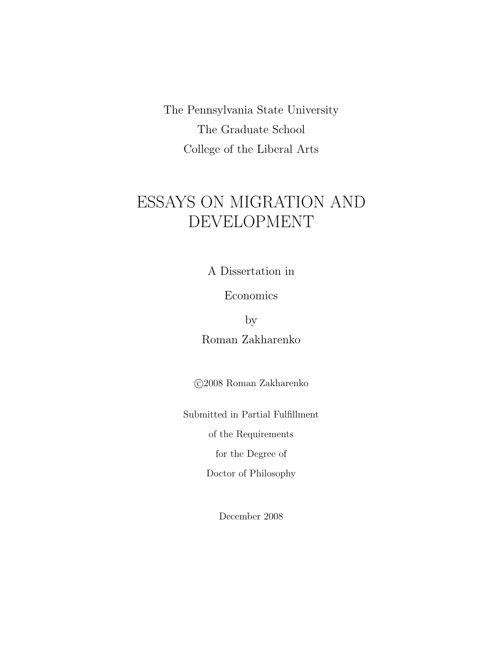 Essays on Migration and Development