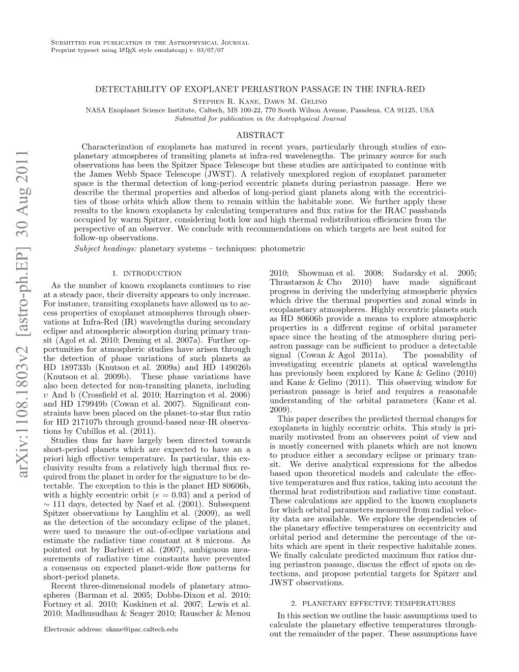 Detectability of Exoplanet Periastron Passage in the Infra-Red