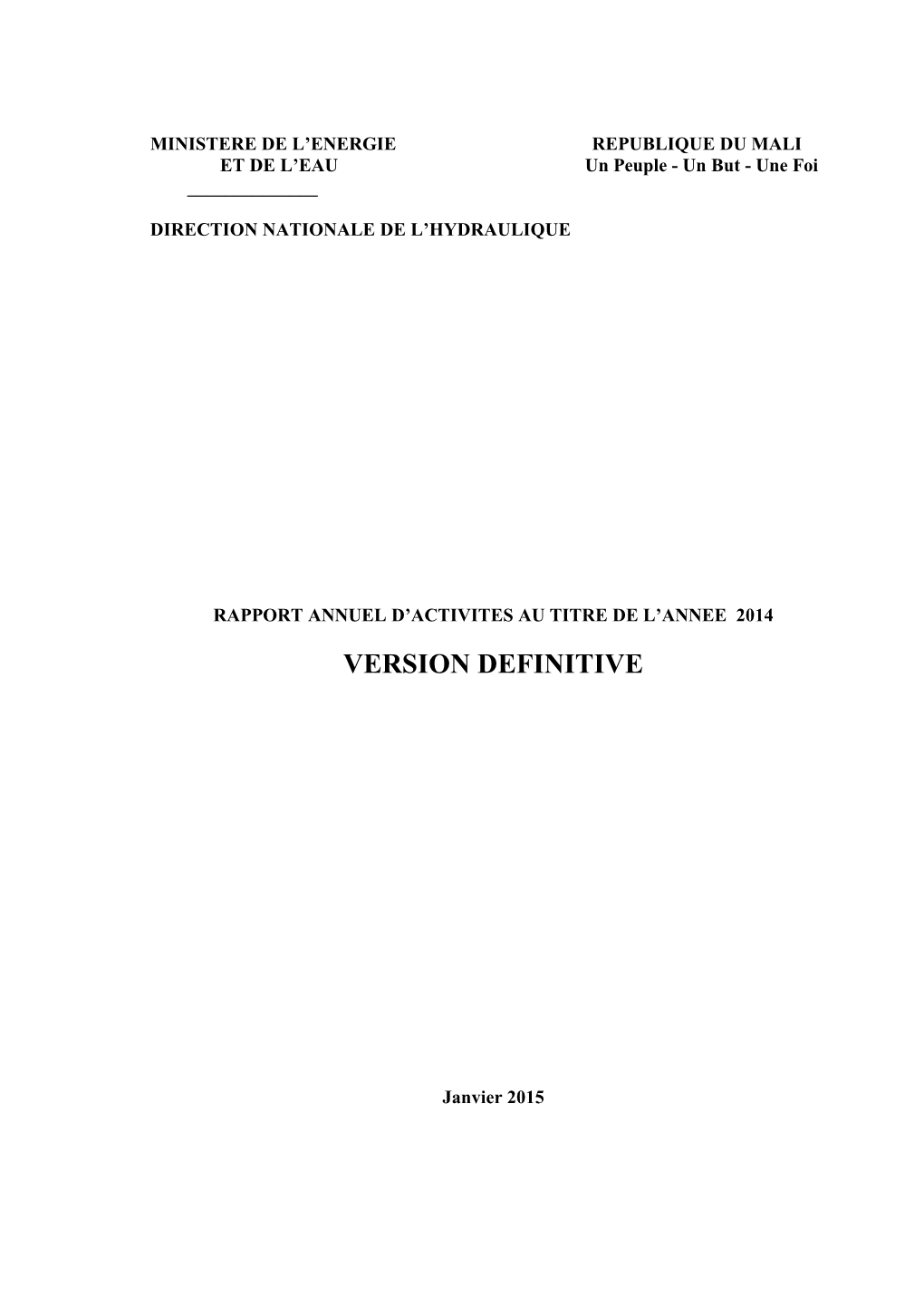 Ministere De L'energie Republique Du Mali