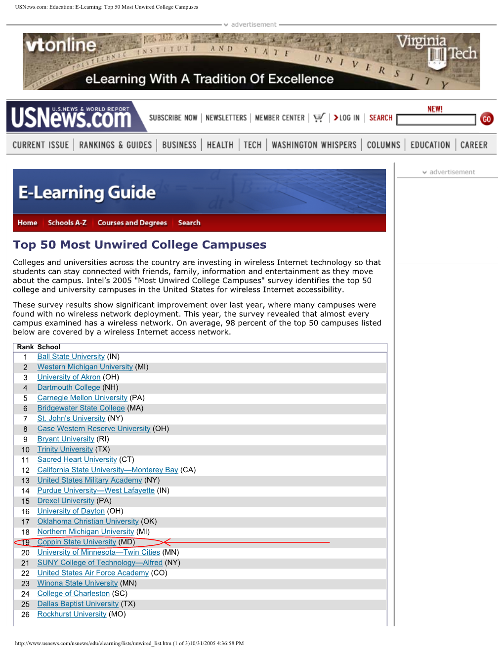 E-Learning: Top 50 Most Unwired College Campuses