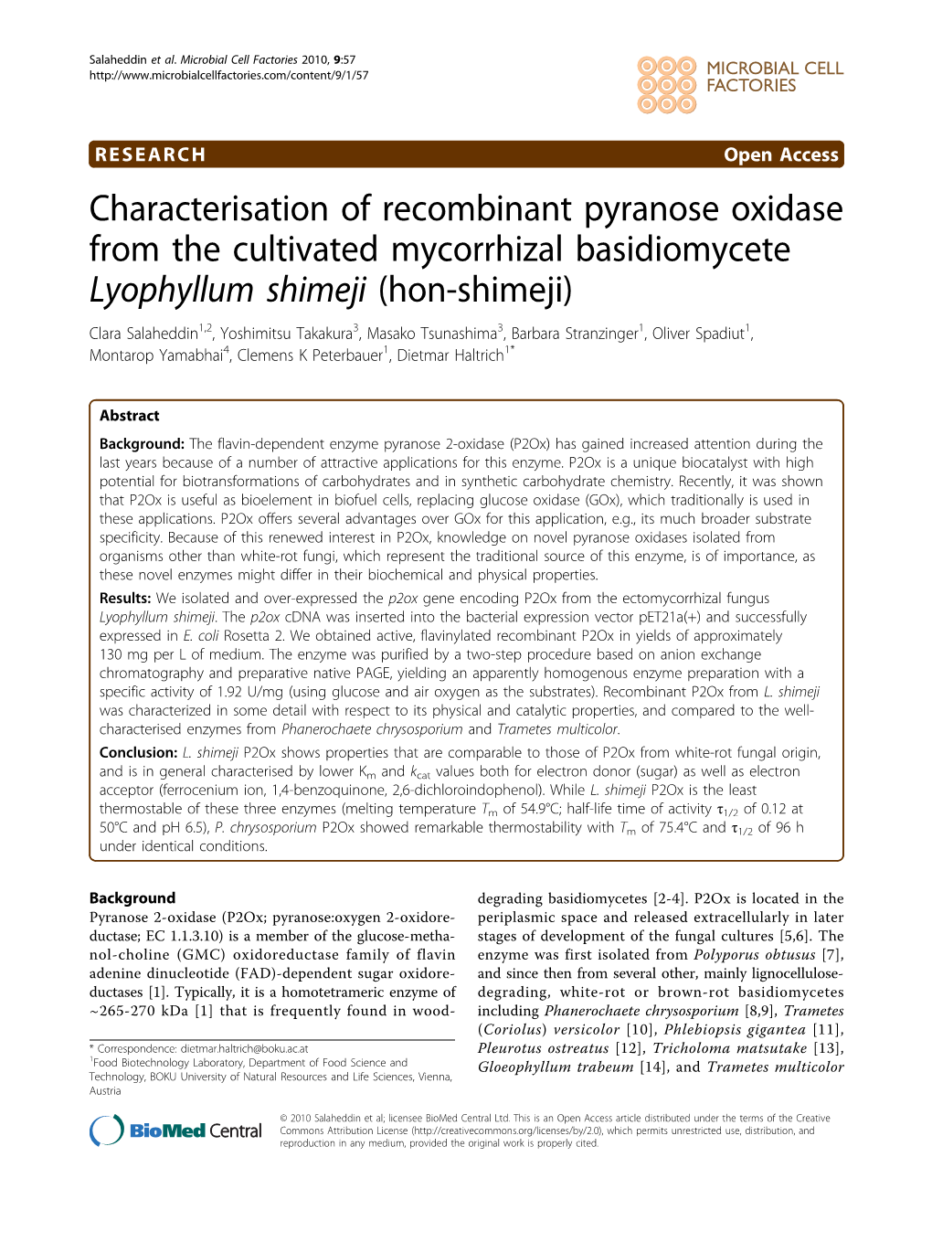 Characterisation of Recombinant Pyranose Oxidase from The