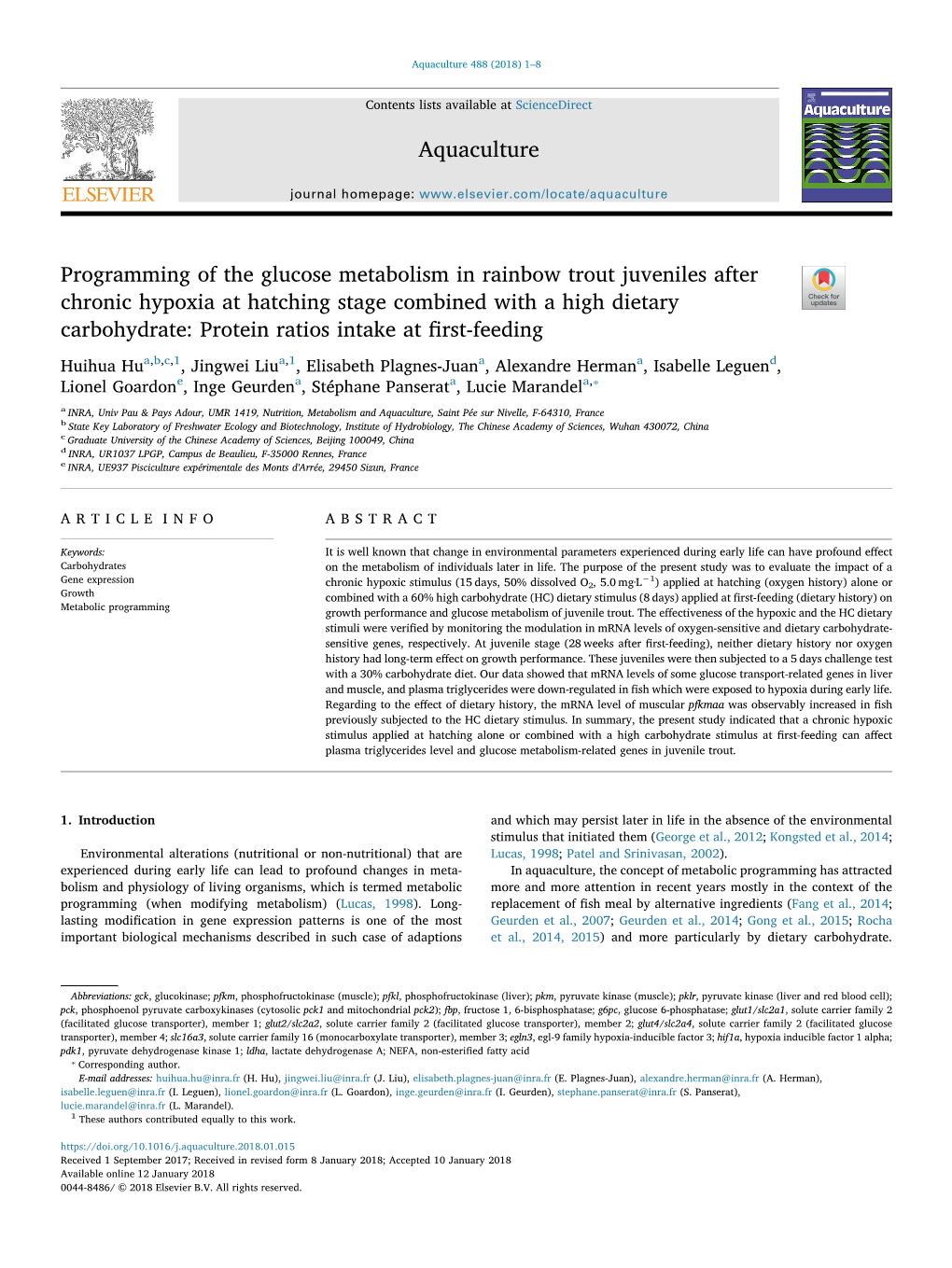 Programming of the Glucose Metabolism in Rainbow Trout