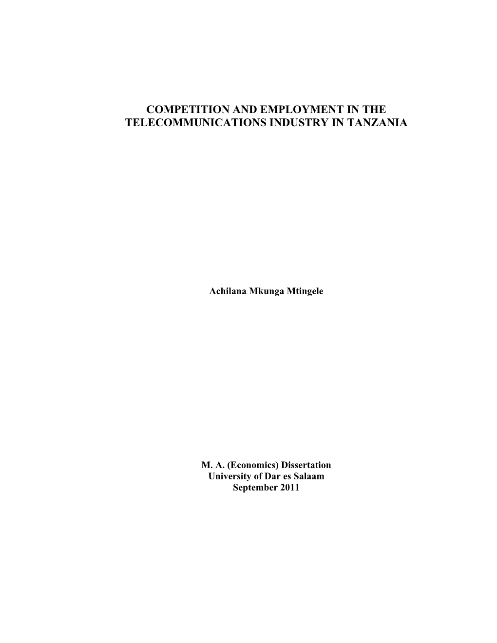 Competition and Employment in the Telecommunications Industry in Tanzania