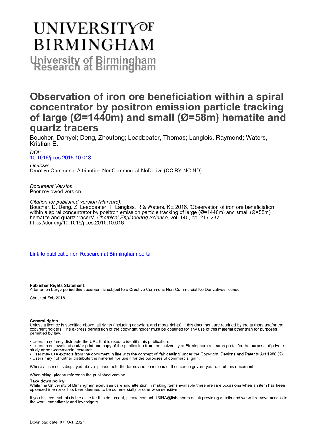 Observation of Iron Ore Beneficiation Within a Spiral Concentrator