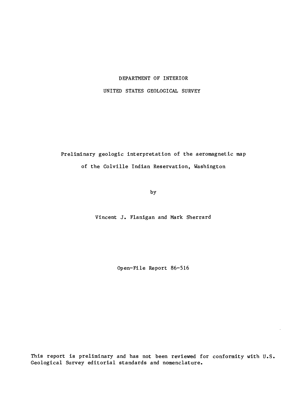 Preliminary Geologic Interpretation of the Aeromagnetic Map of The