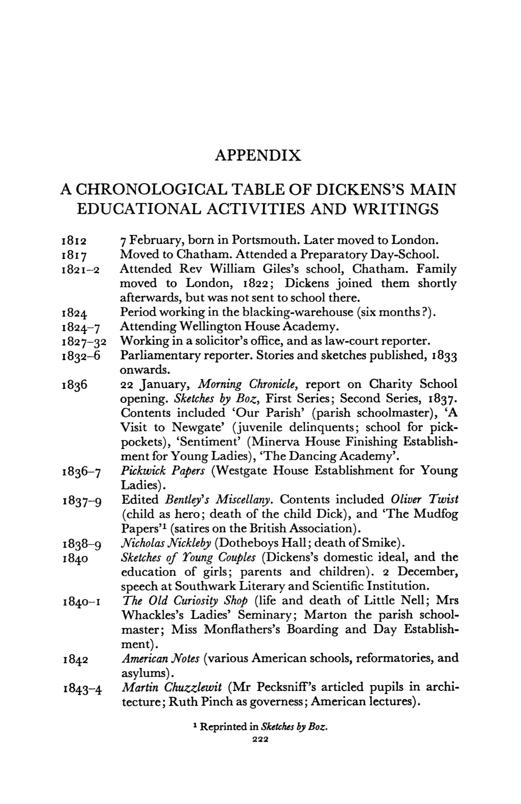 Appendix a Chronological Table of Dickens's Main
