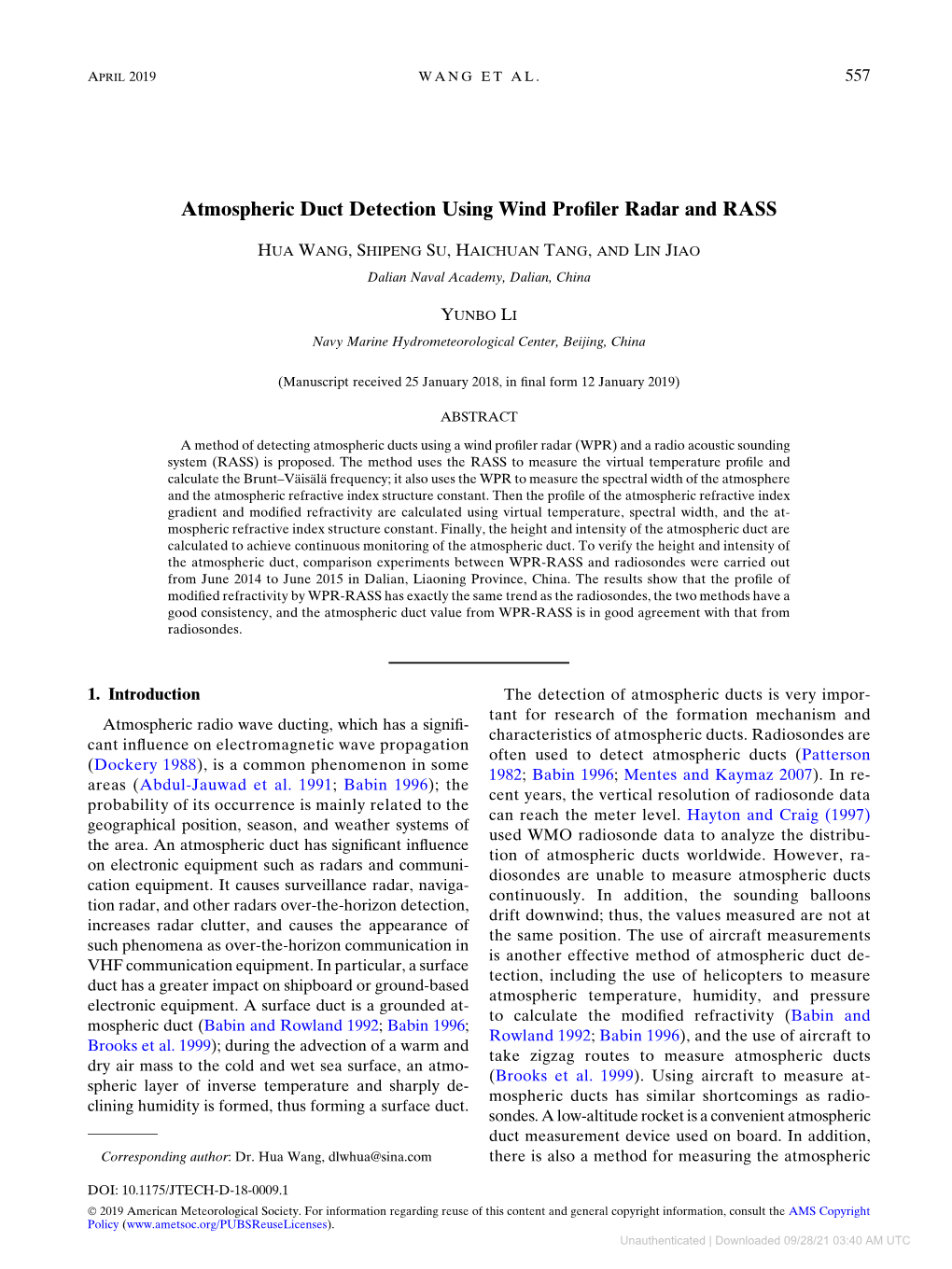 Atmospheric Duct Detection Using Wind Profiler Radar and RASS