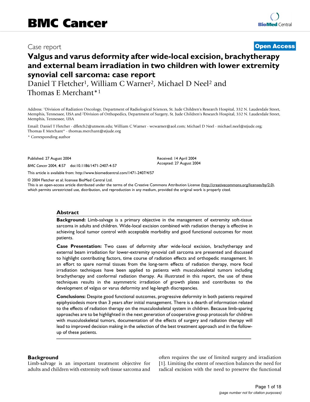 Valgus and Varus Deformity After Wide-Local Excision, Brachytherapy