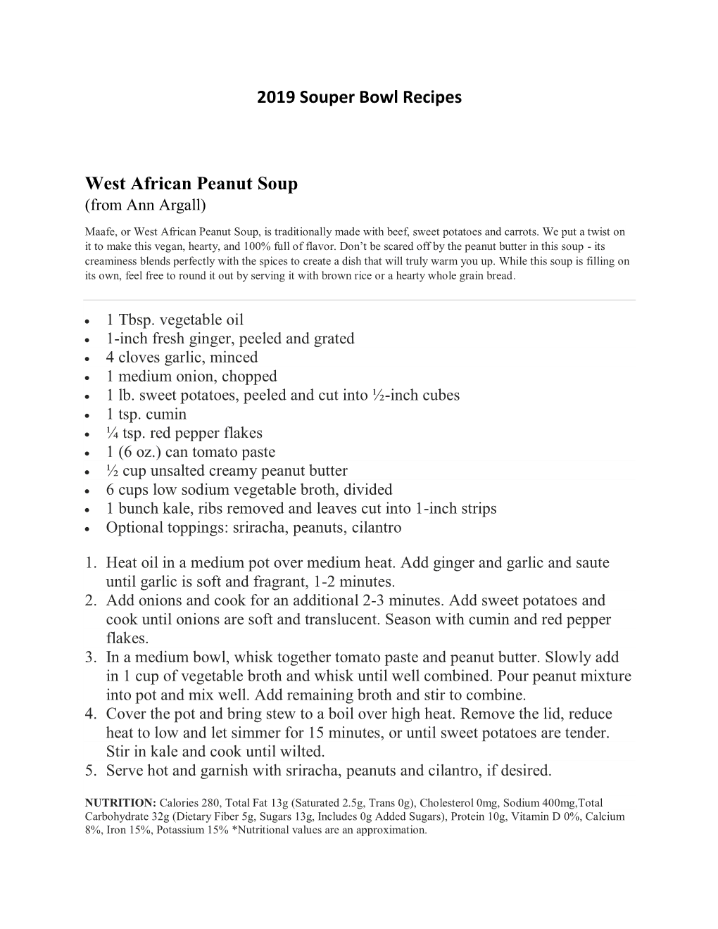 2019 Souper Bowl Recipes West African Peanut Soup