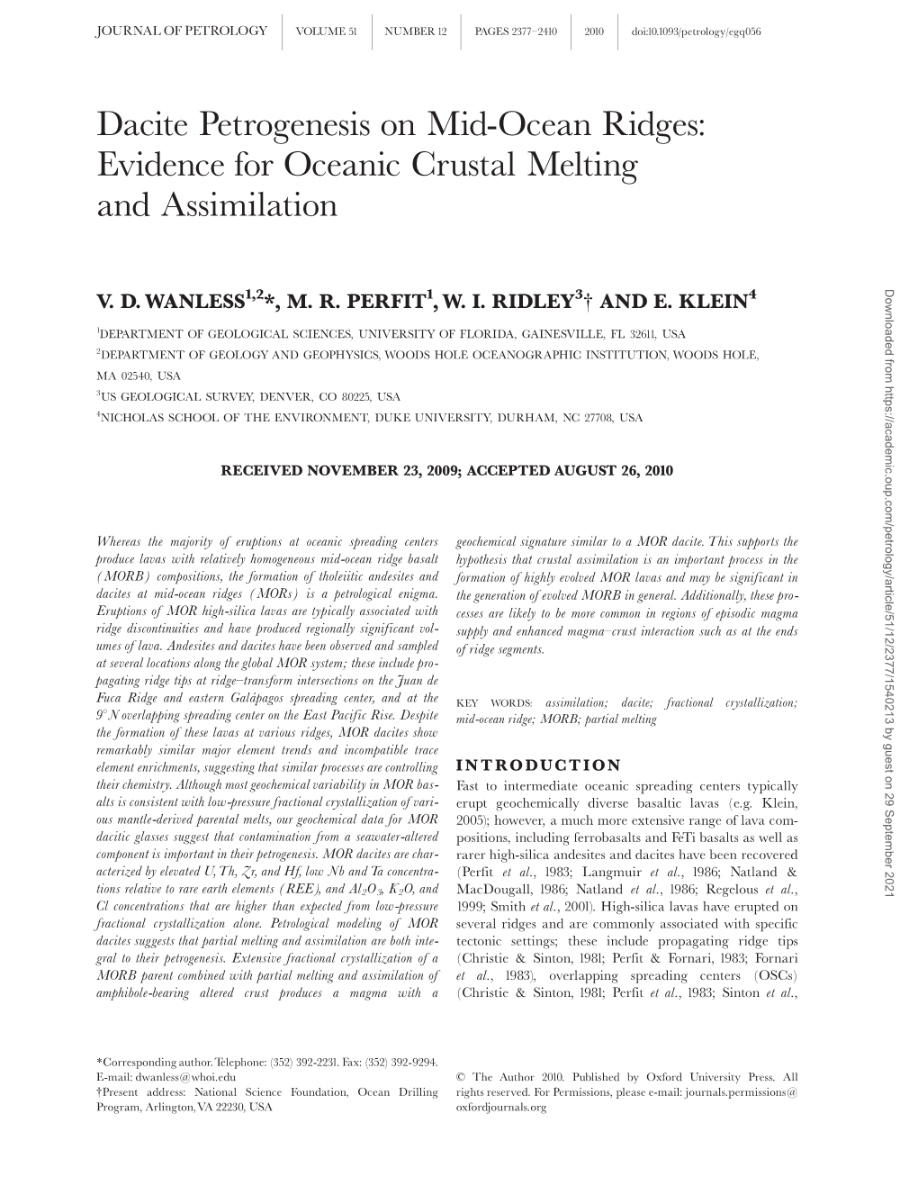 Dacite Petrogenesis on Mid-Ocean Ridges