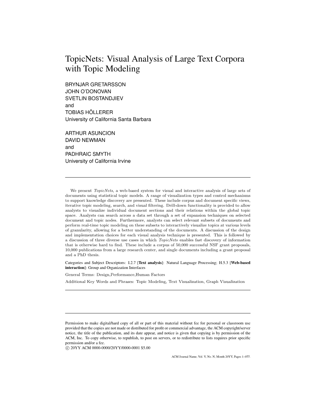 Topicnets: Visual Analysis of Large Text Corpora with Topic Modeling