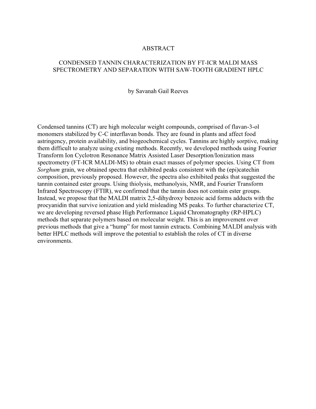 Abstract Condensed Tannin Characterization by Ft-Icr