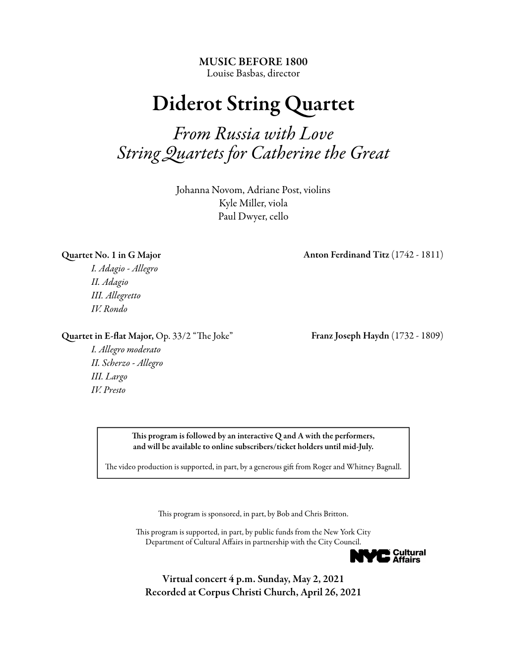Diderot String Quartet Program