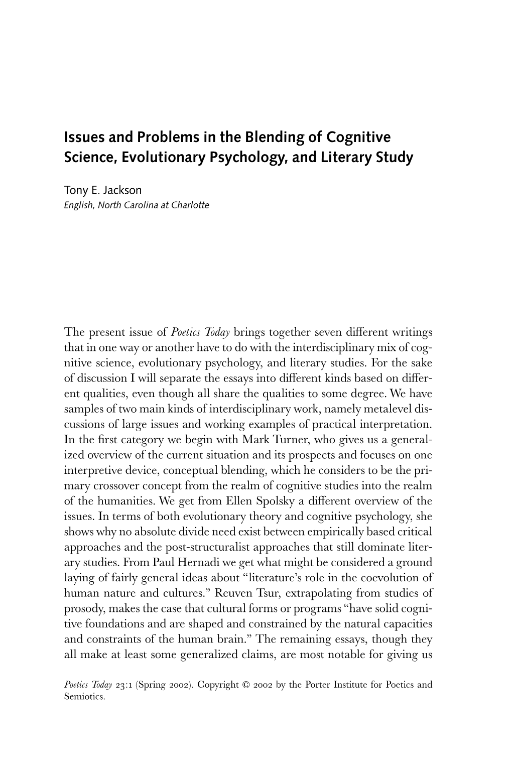 Issues and Problems in the Blending of Cognitive Science, Evolutionary Psychology, and Literary Study