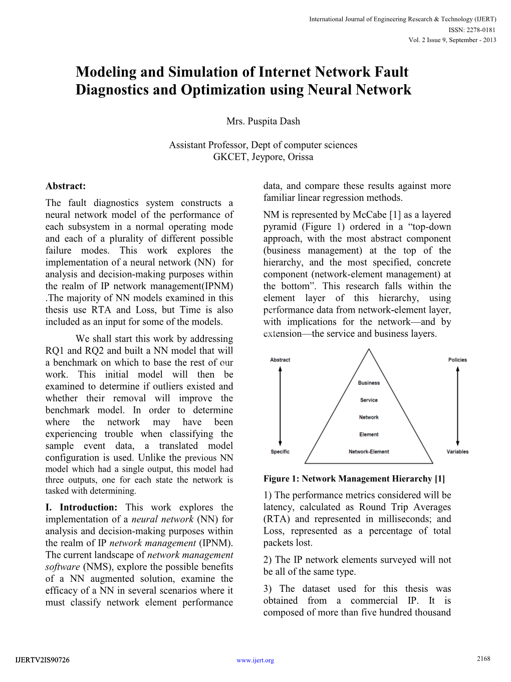 Modeling and Simulation of Internet Network Fault Diagnostics and Optimization Using Neural Network