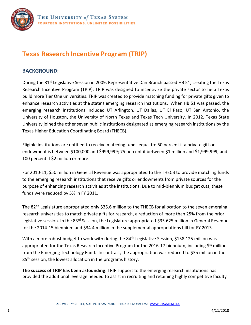 Texas Research Incentive Program (TRIP)