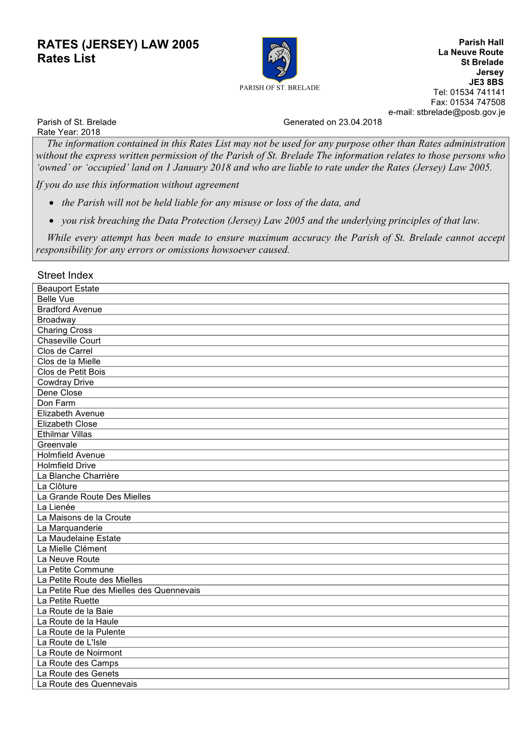 LAW 2005 Rates List