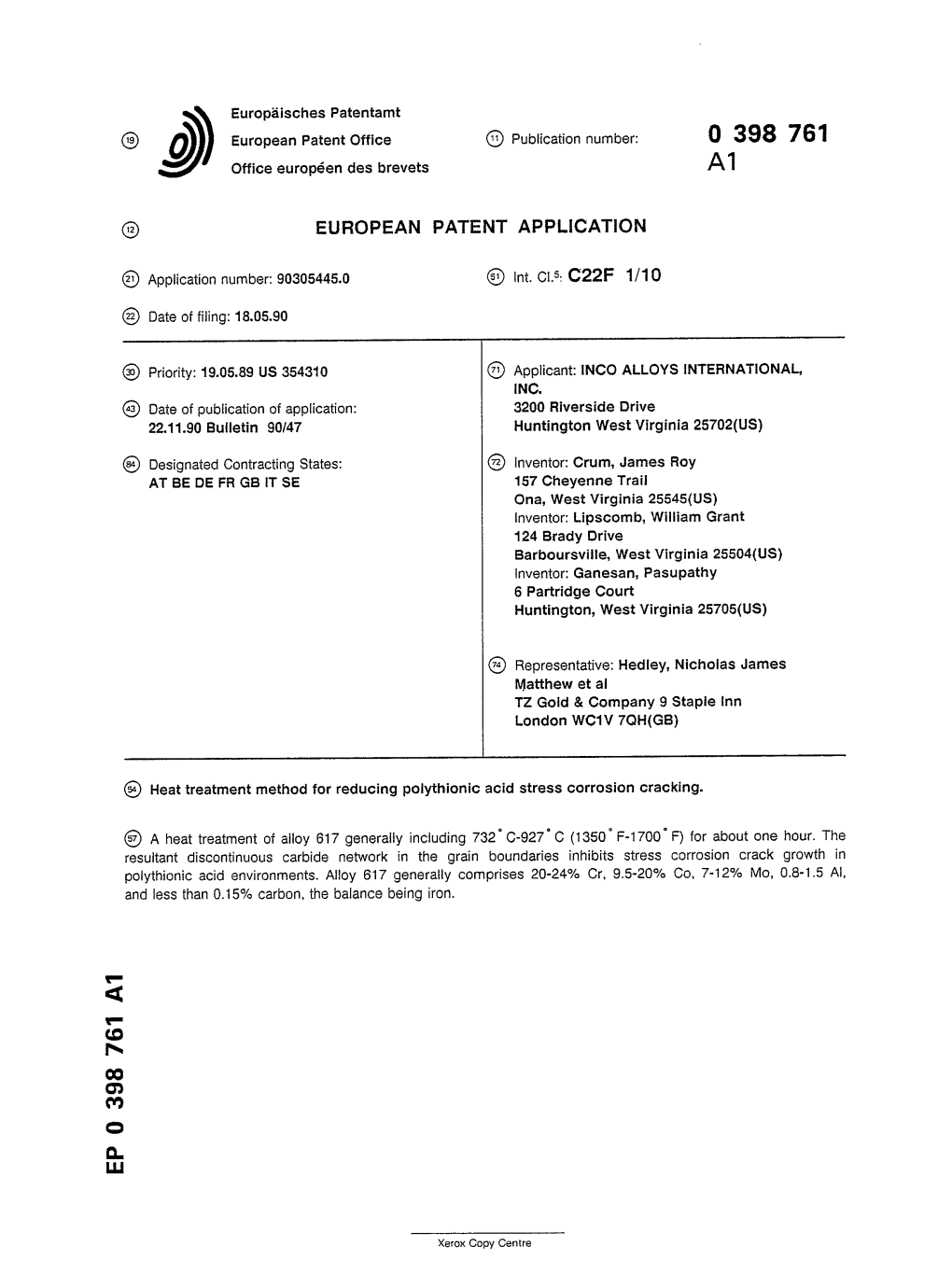 Heat Treatment Method for Reducing Polythionic Acid Stress Corrosion Cracking