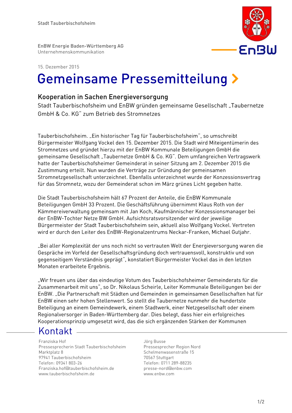 Gemeinsame Pressemitteilung »