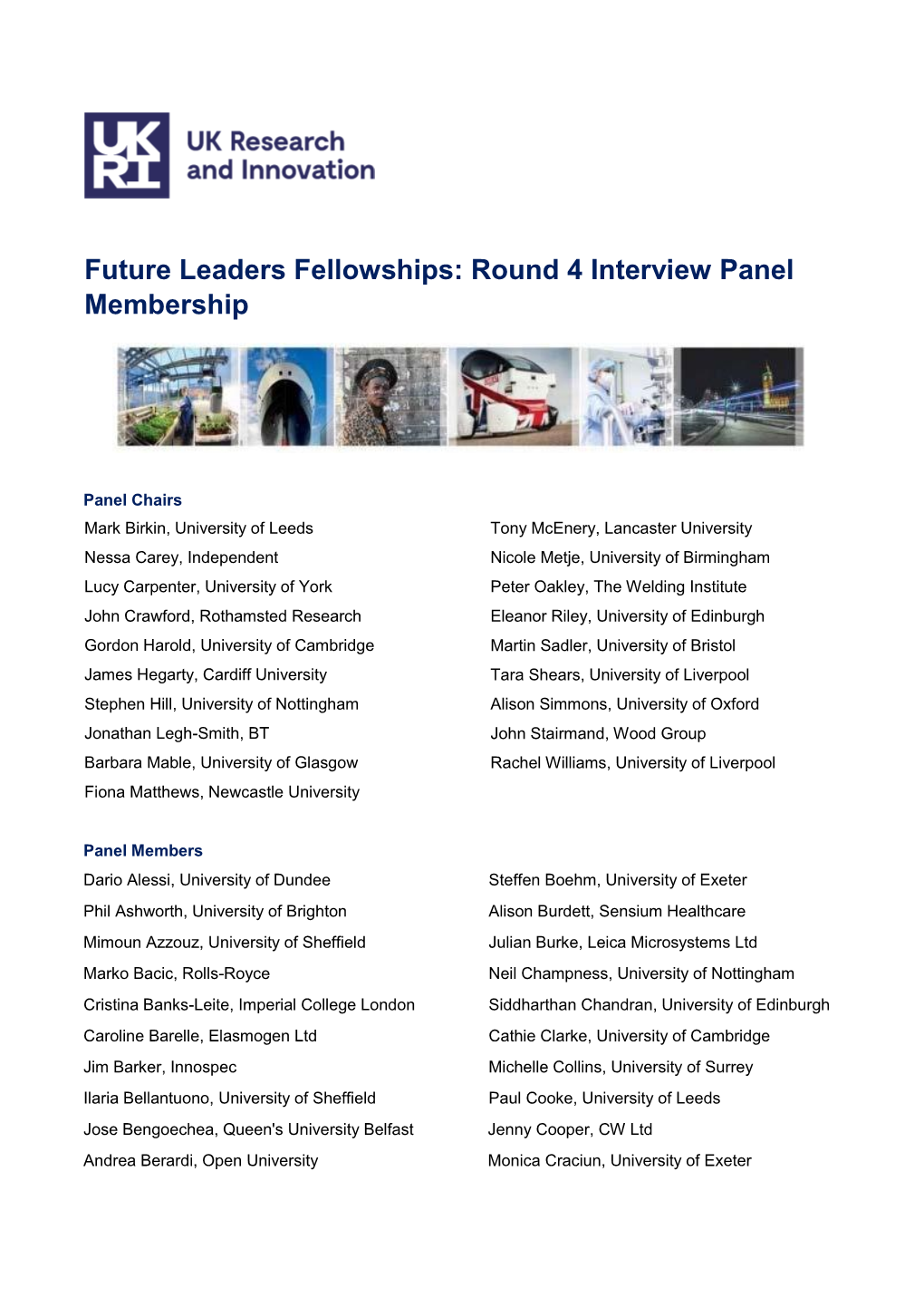 Future Leaders Fellowships: Round 4 Interview Panel Membership