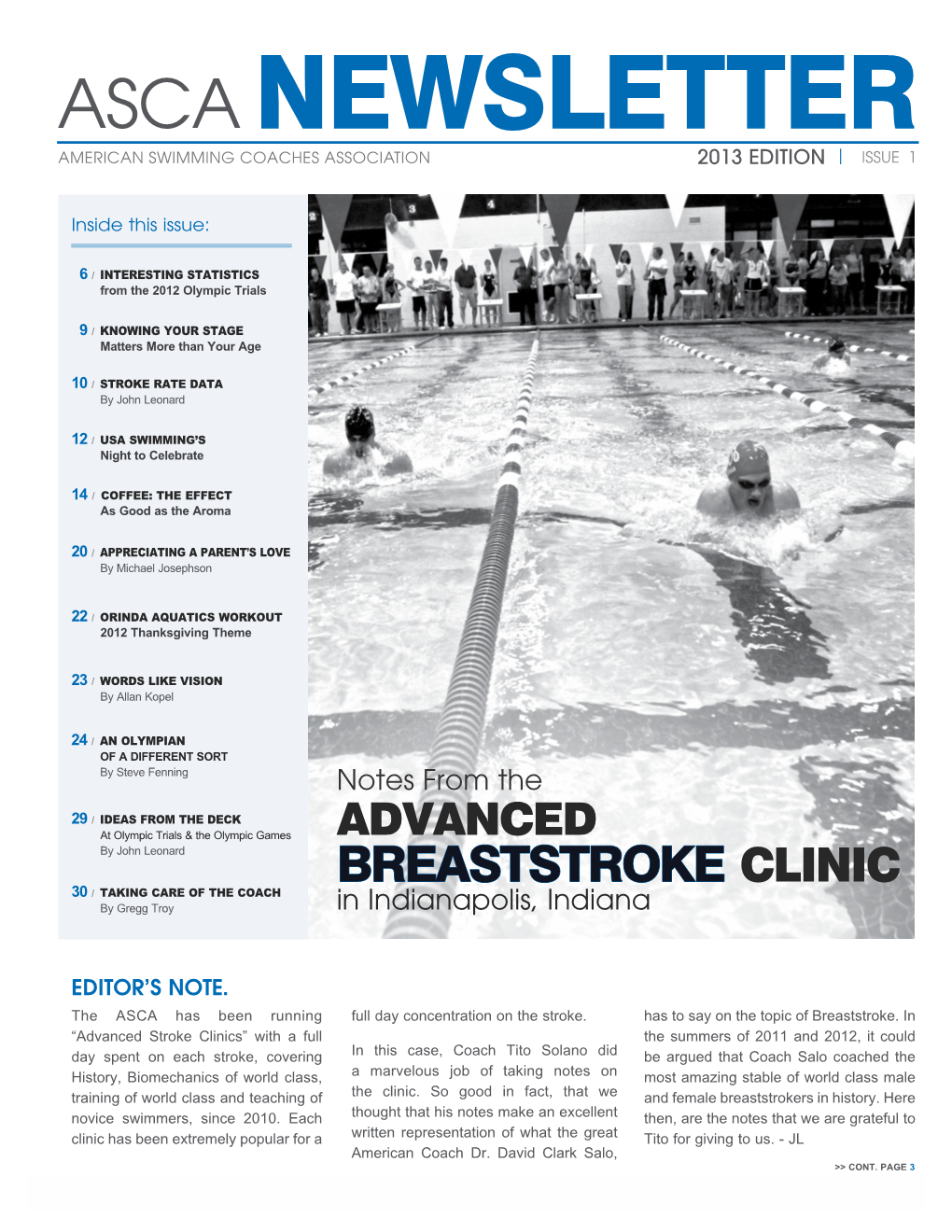ASCA Newsletter American Swimming Coaches Association 2013 Edition | Issue 1