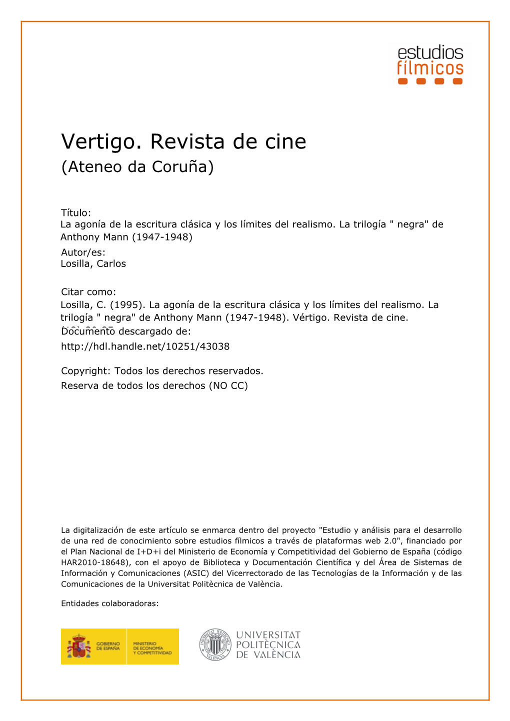 Vertigo. Revista De Cine (Ateneo Da Coruña)