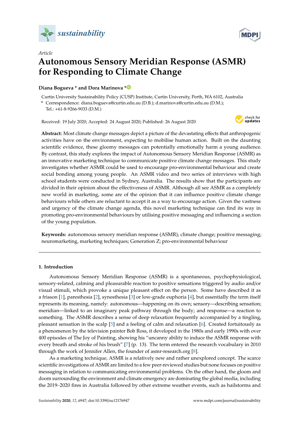 Autonomous Sensory Meridian Response (ASMR) for Responding to Climate Change