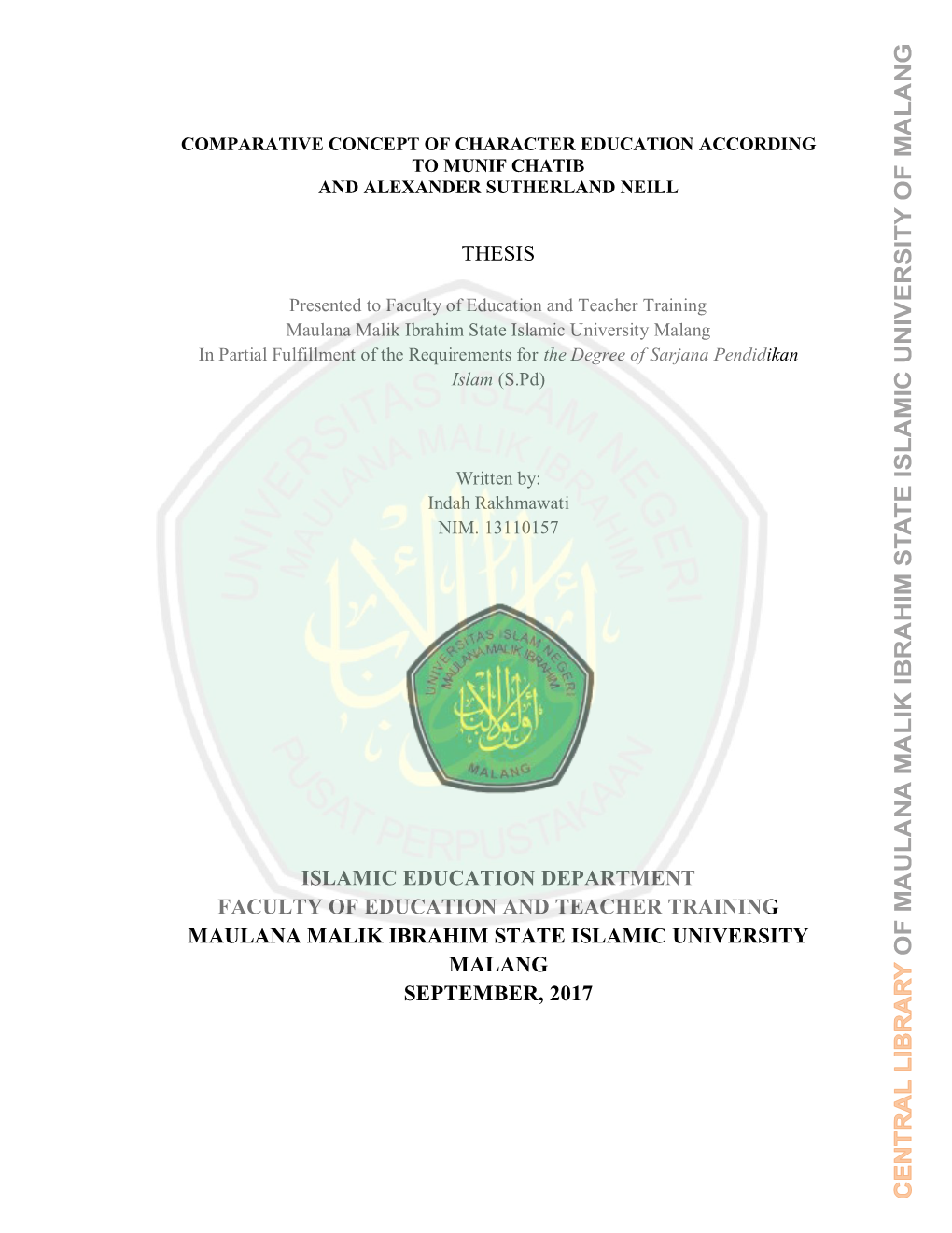 Thesis Islamic Education Department Faculty Of