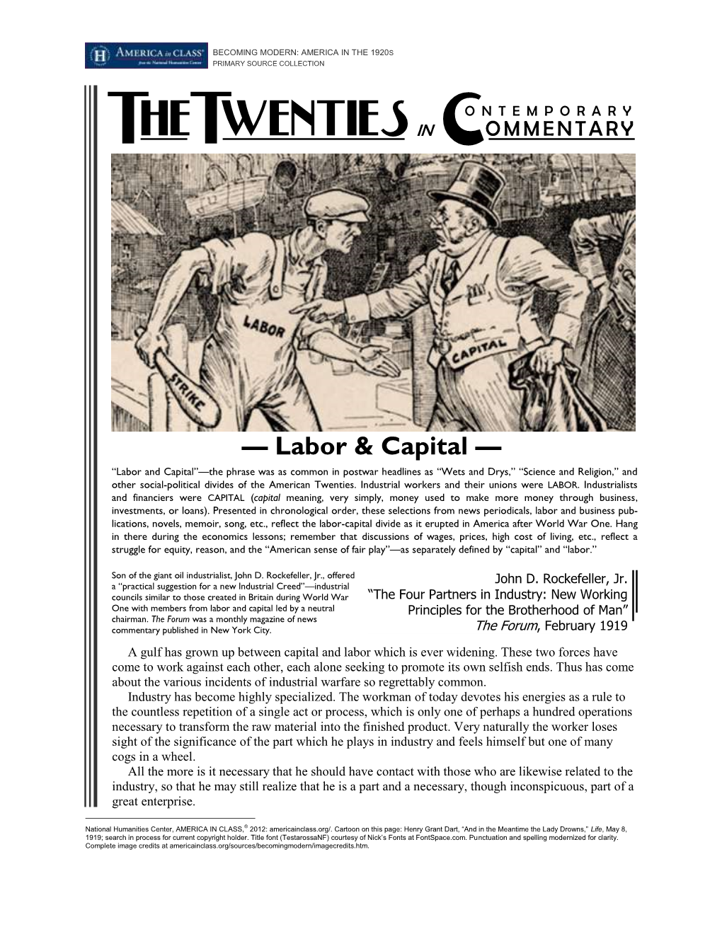 Labor and Capital in the 1920S: Collected Commentary