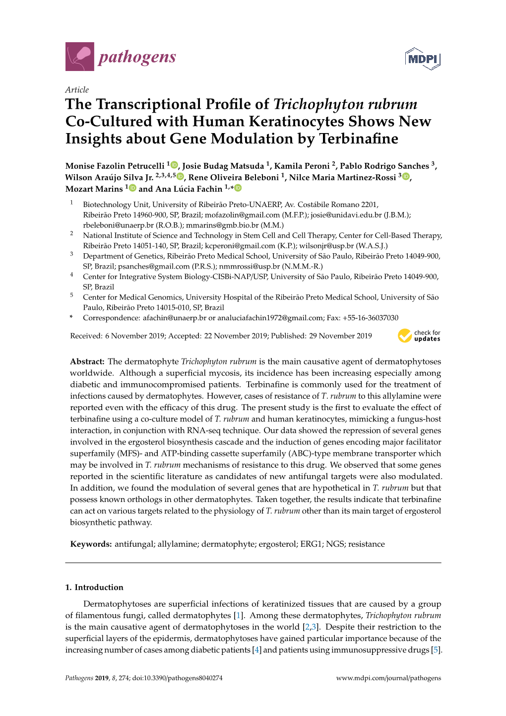 The Transcriptional Profile of Trichophyton Rubrum Co-Cultured