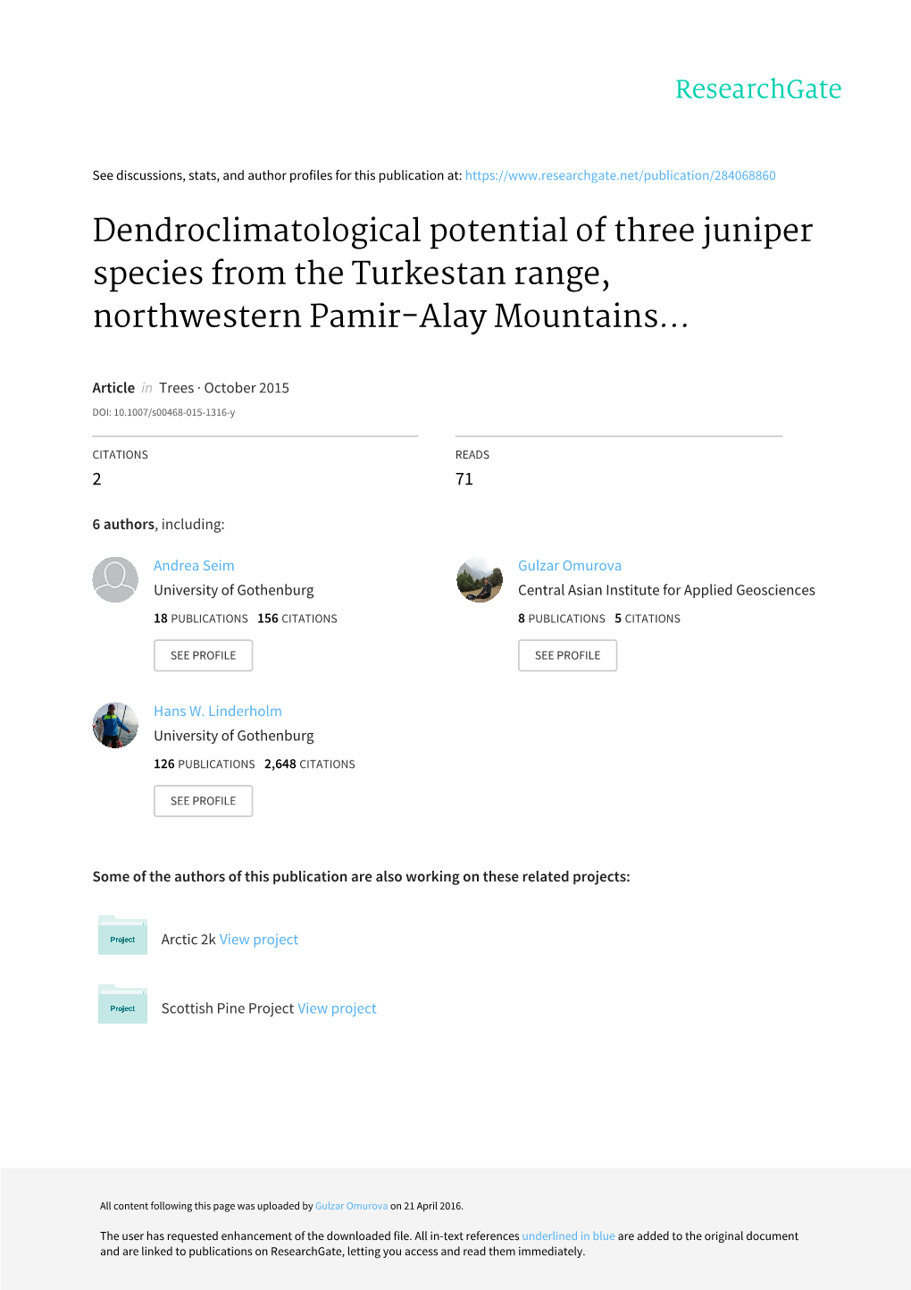 Dendroclimatological Potential of Three Juniper Species from the Turkestan Range, Northwestern Pamir-Alay Mountains