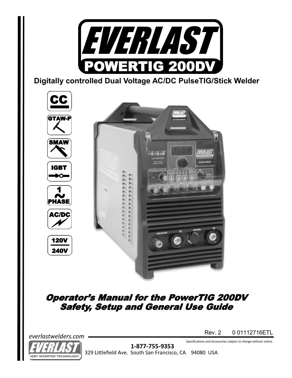 POWERTIG 200DV Digitally Controlled Dual Voltage AC/DC Pulsetig/Stick Welder CC