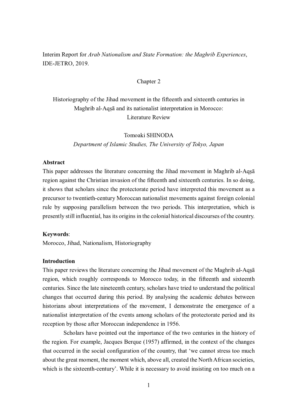 Historiography of the Jihad Movement in the Fifteenth and Sixteenth Centuries in Maghrib Al-Aqṣā and Its Nationalist Interpretation in Morocco: Literature Review