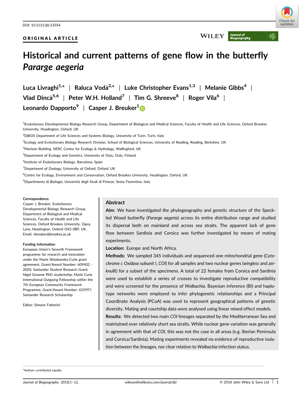Historical and Current Patterns of Gene Flow in the Butterfly Pararge Aegeria