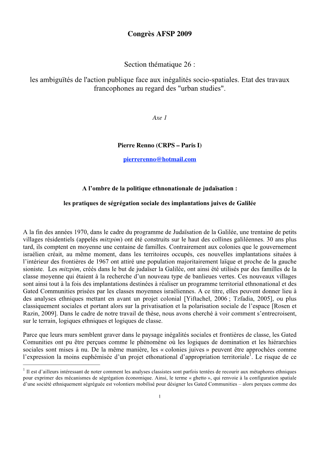 Congrès AFSP 2009 Section Thématique 26